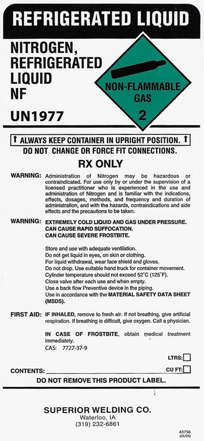 Nitrogen Liquid Label (Superior Ws Nitrogen   Ln)